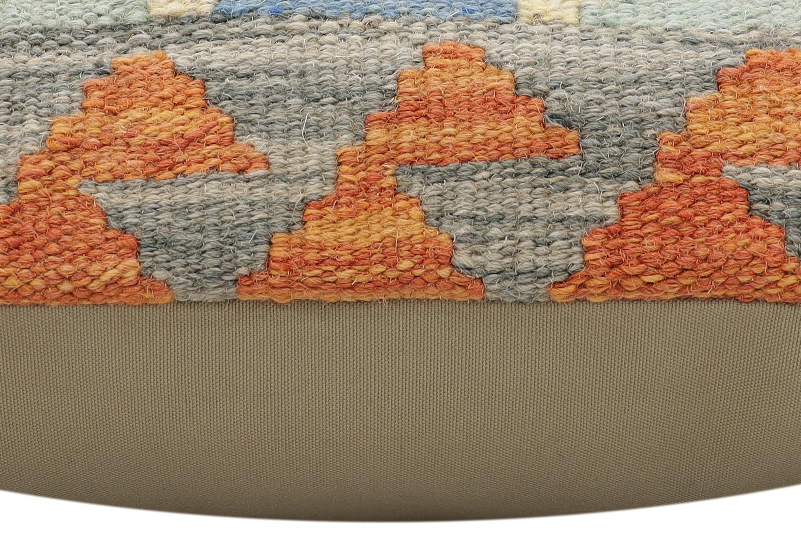 handmade Traditional Pillow Rust Blue Hand-Woven SQUARE 100% WOOL  Hand woven turkish pillow  2 x 2