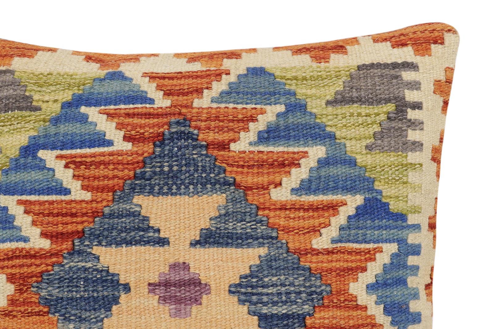 handmade Traditional Pillow Rust Blue Hand-Woven SQUARE 100% WOOL Hand woven turkish pillow2' x 2'