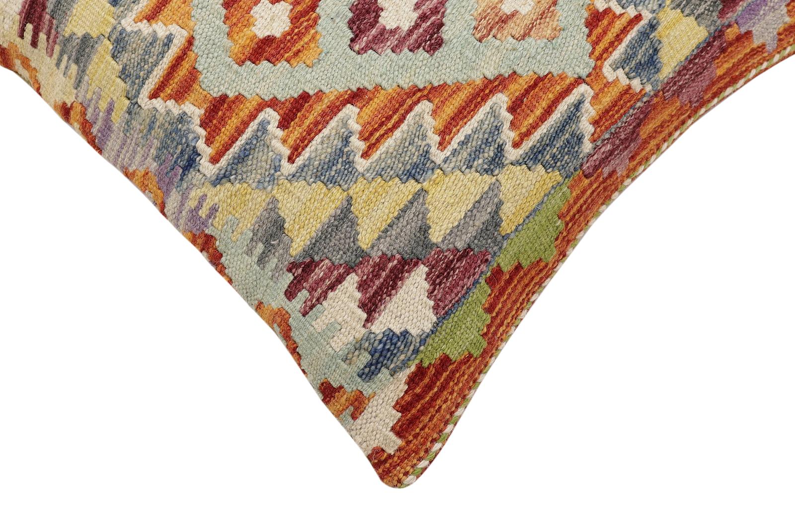 handmade Traditional Pillow Rust Blue Hand-Woven SQUARE 100% WOOL Hand woven turkish pillow2' x 2'