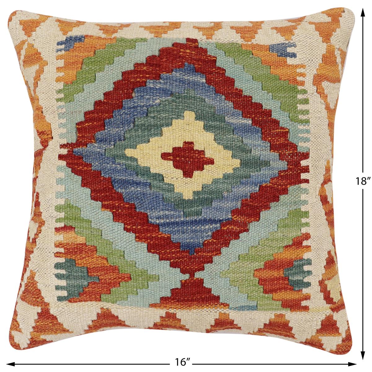 handmade Traditional Pillow Rust Blue Hand-Woven SQUARE 100% WOOL  Hand woven turkish pillow  3 x 5