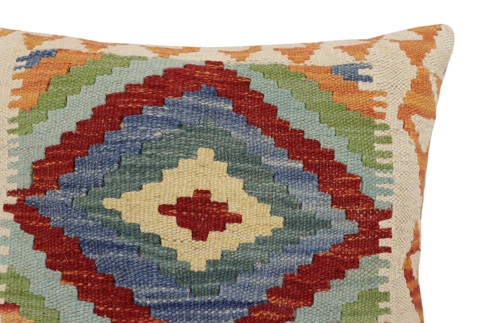 handmade Traditional Pillow Rust Blue Hand-Woven SQUARE 100% WOOL  Hand woven turkish pillow  3 x 5