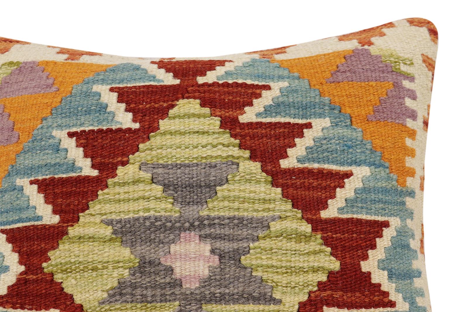 handmade Traditional Pillow Rust Blue Hand-Woven SQUARE 100% WOOL  Hand woven turkish pillow  2 x 2