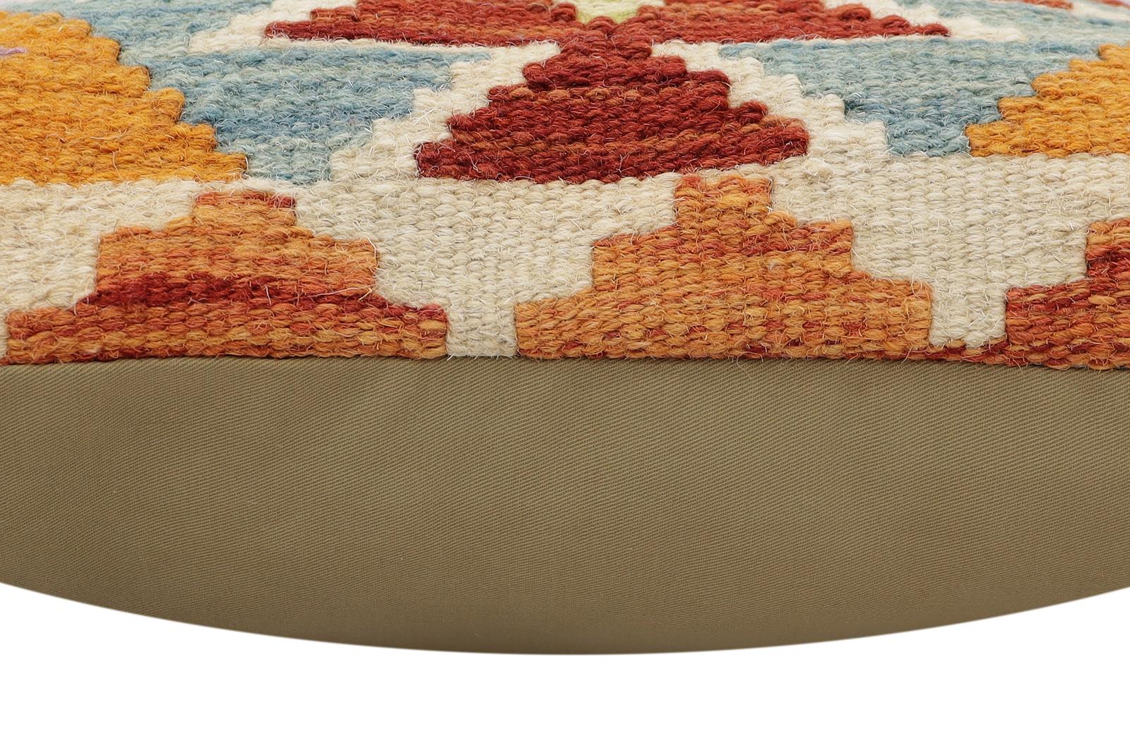 handmade Traditional Pillow Rust Blue Hand-Woven SQUARE 100% WOOL  Hand woven turkish pillow  2 x 2