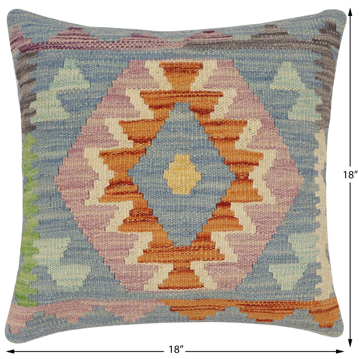 handmade Traditional Pillow Rust Blue Hand-Woven SQUARE 100% WOOL Hand woven turkish pillow2' x 2'