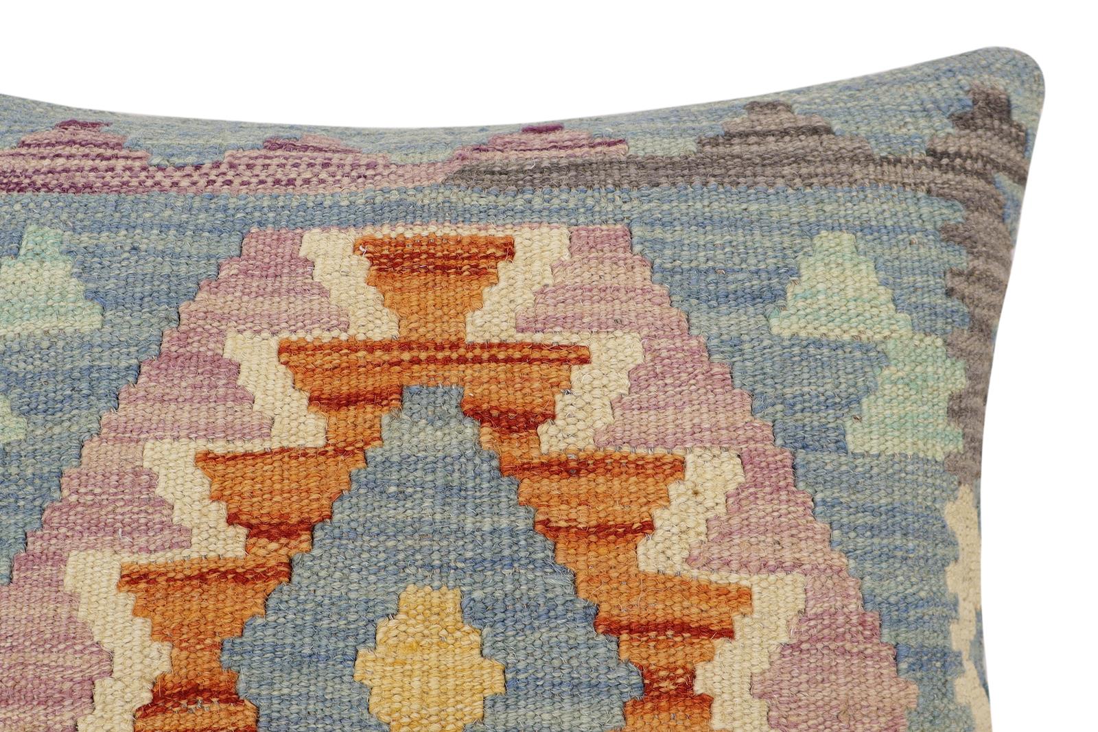 handmade Traditional Pillow Rust Blue Hand-Woven SQUARE 100% WOOL Hand woven turkish pillow2' x 2'