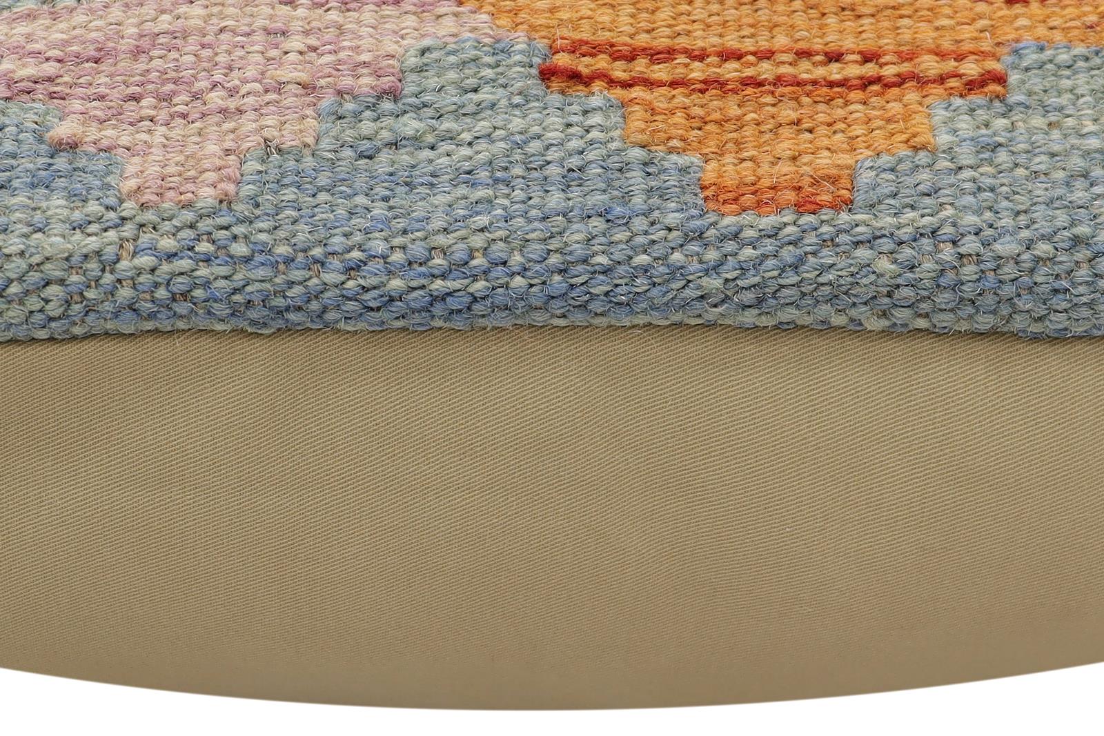 handmade Traditional Pillow Rust Blue Hand-Woven SQUARE 100% WOOL Hand woven turkish pillow2' x 2'