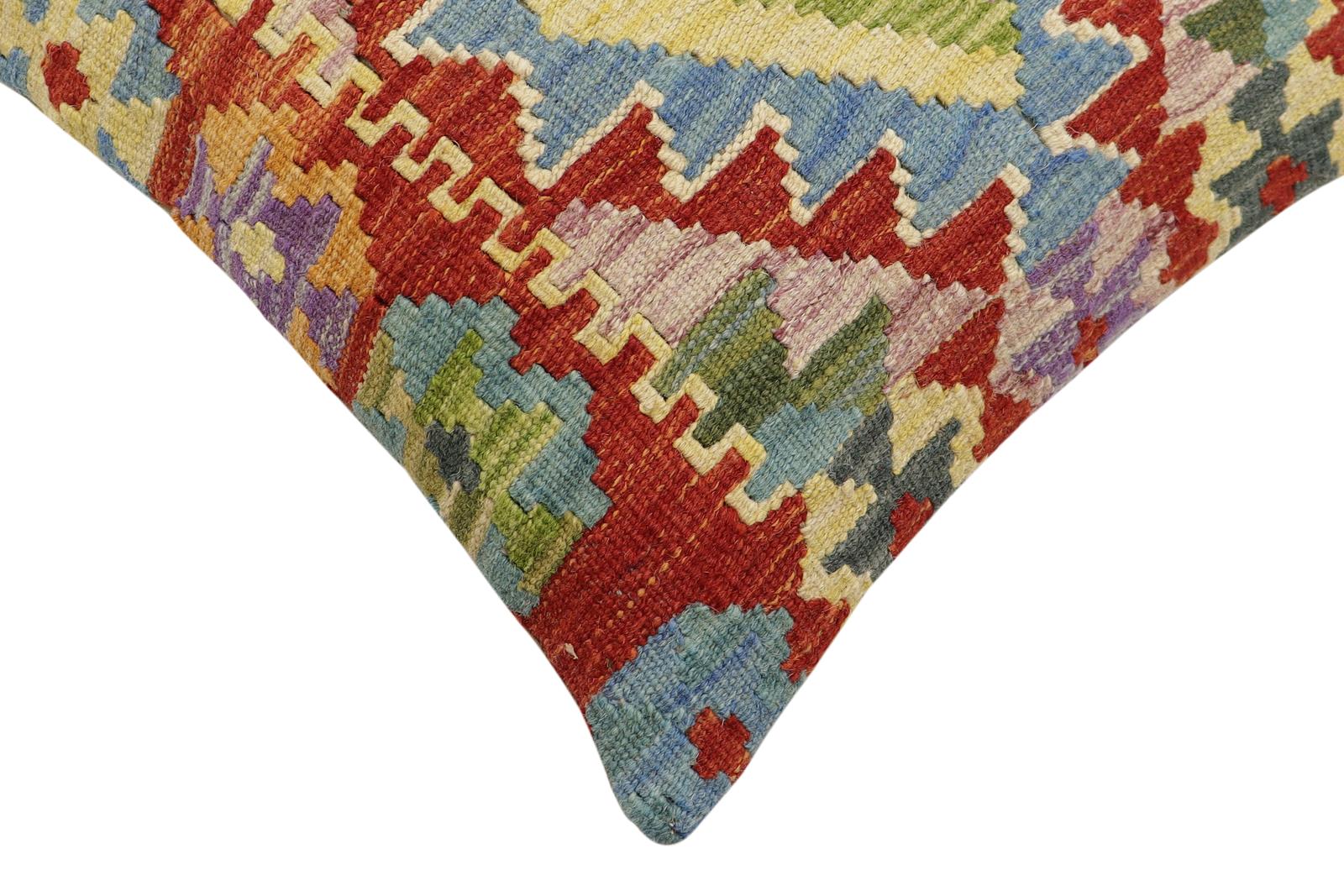 handmade Traditional Pillow Rust Blue Hand-Woven SQUARE 100% WOOL Hand woven turkish pillow2' x 2'