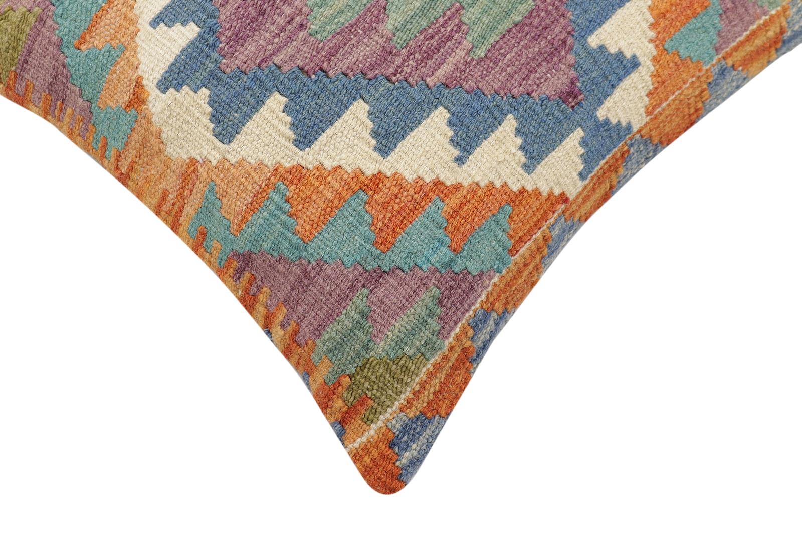 handmade Traditional Pillow Rust Blue Hand-Woven SQUARE 100% WOOL  Hand woven turkish pillow  2 x 2