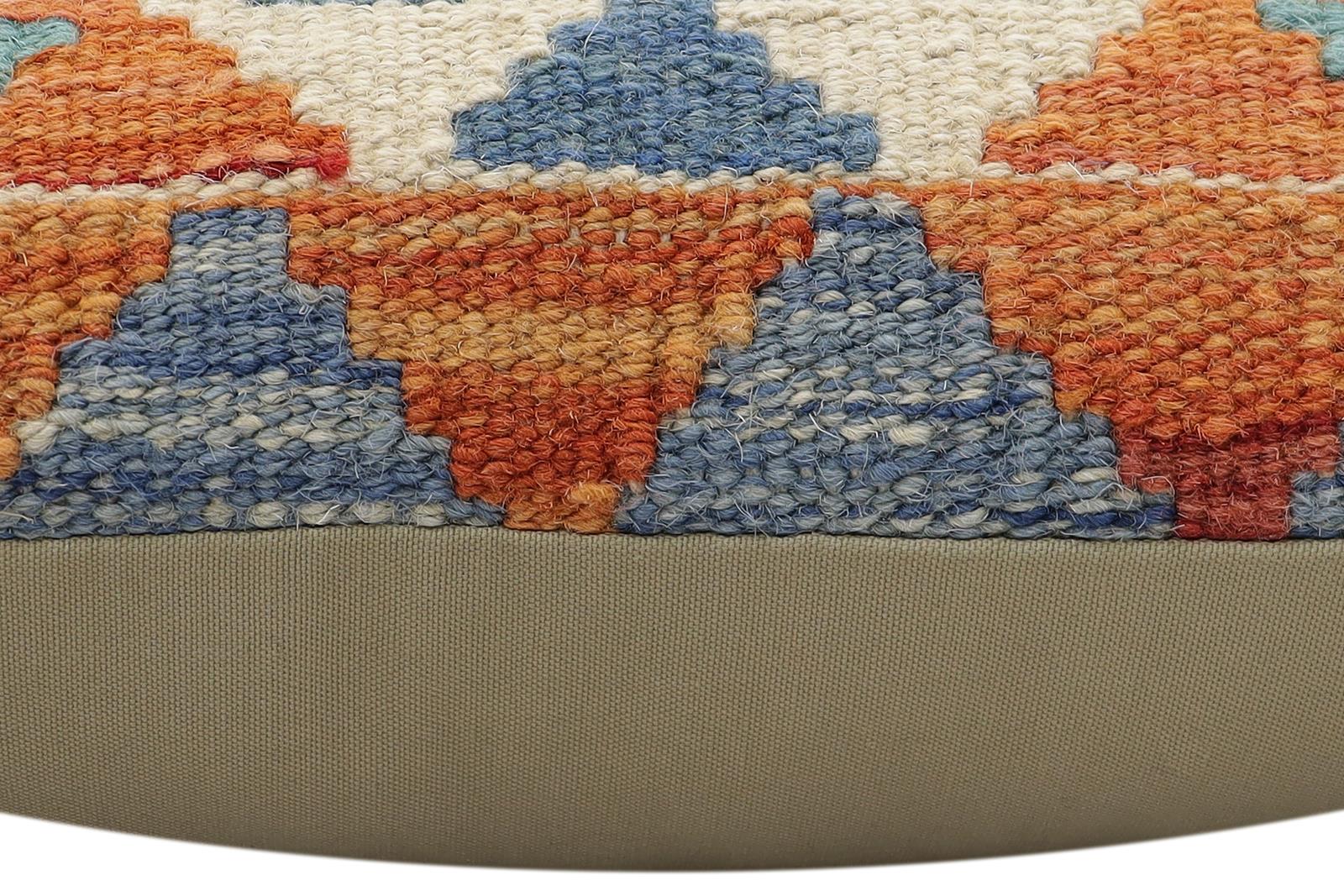 handmade Traditional Pillow Rust Blue Hand-Woven SQUARE 100% WOOL  Hand woven turkish pillow  2 x 2