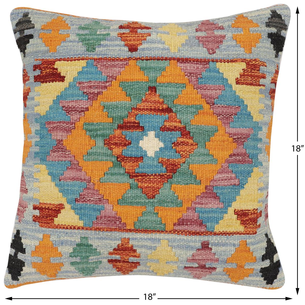 handmade Traditional Pillow Blue Rust Hand-Woven SQUARE 100% WOOL Hand woven turkish pillow2' x 2'