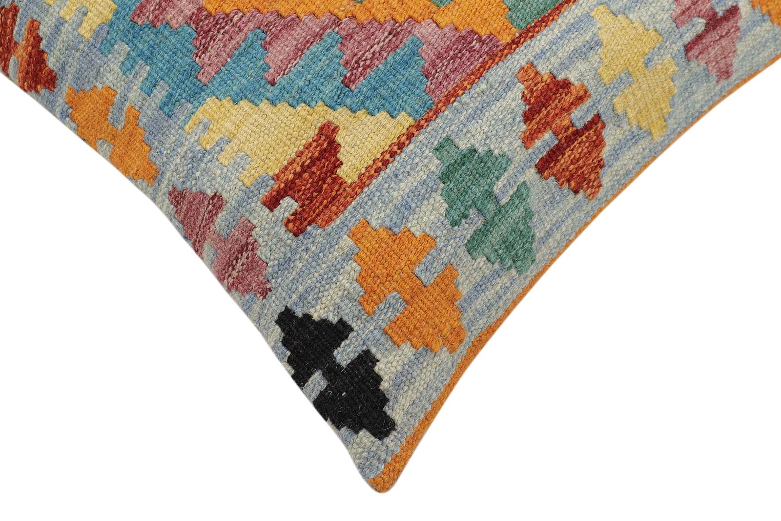handmade Traditional Pillow Blue Rust Hand-Woven SQUARE 100% WOOL Hand woven turkish pillow2' x 2'