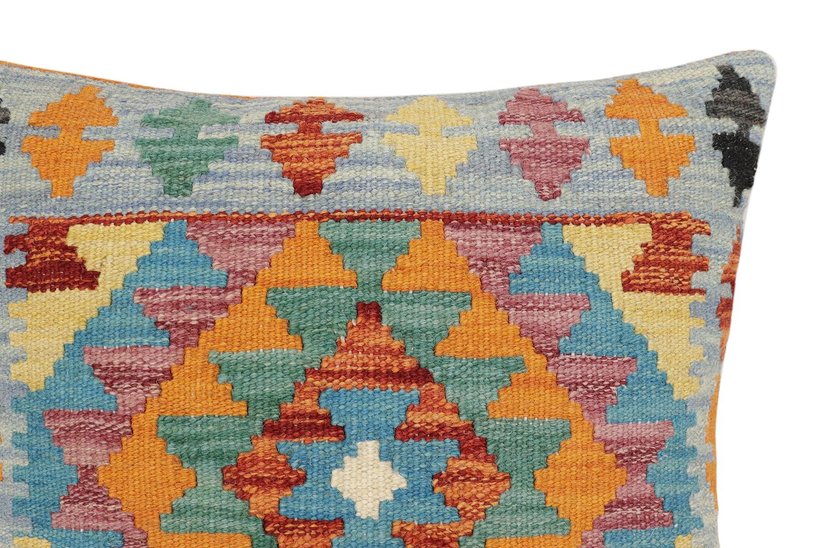handmade Traditional Pillow Blue Rust Hand-Woven SQUARE 100% WOOL Hand woven turkish pillow2' x 2'