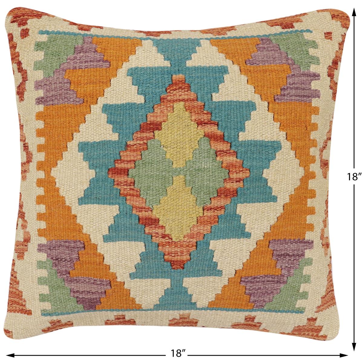 handmade Traditional Pillow Rust Blue Hand-Woven SQUARE 100% WOOL Hand woven turkish pillow2' x 2'