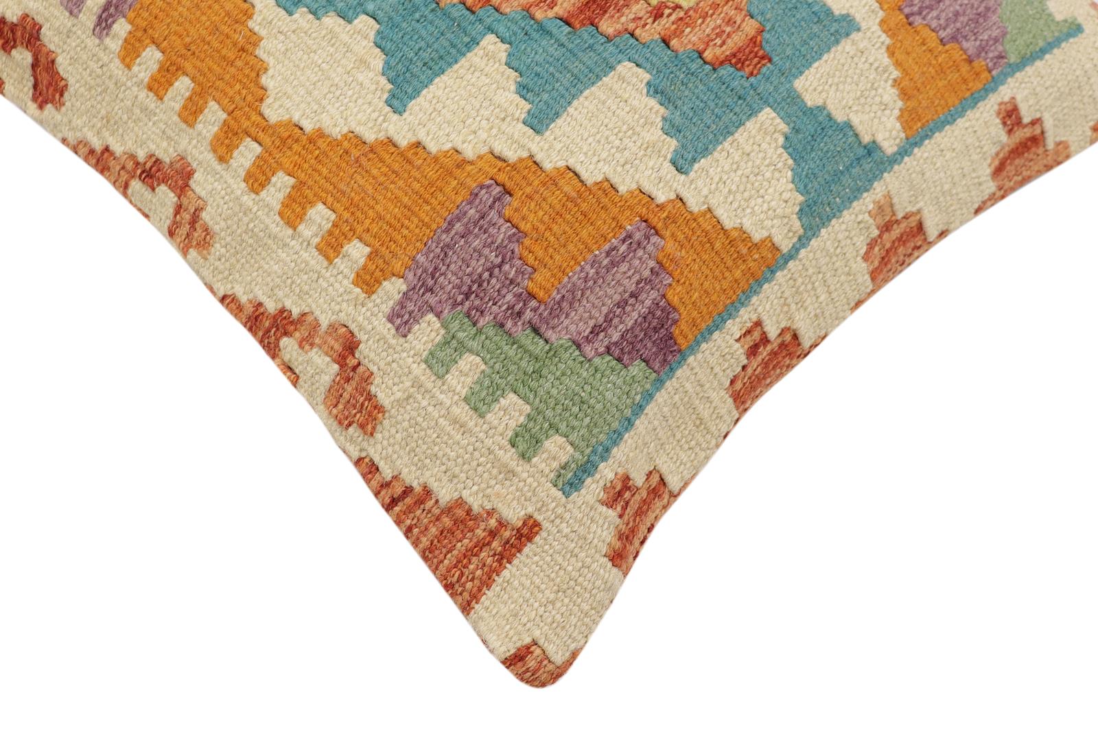 handmade Traditional Pillow Rust Blue Hand-Woven SQUARE 100% WOOL Hand woven turkish pillow2' x 2'