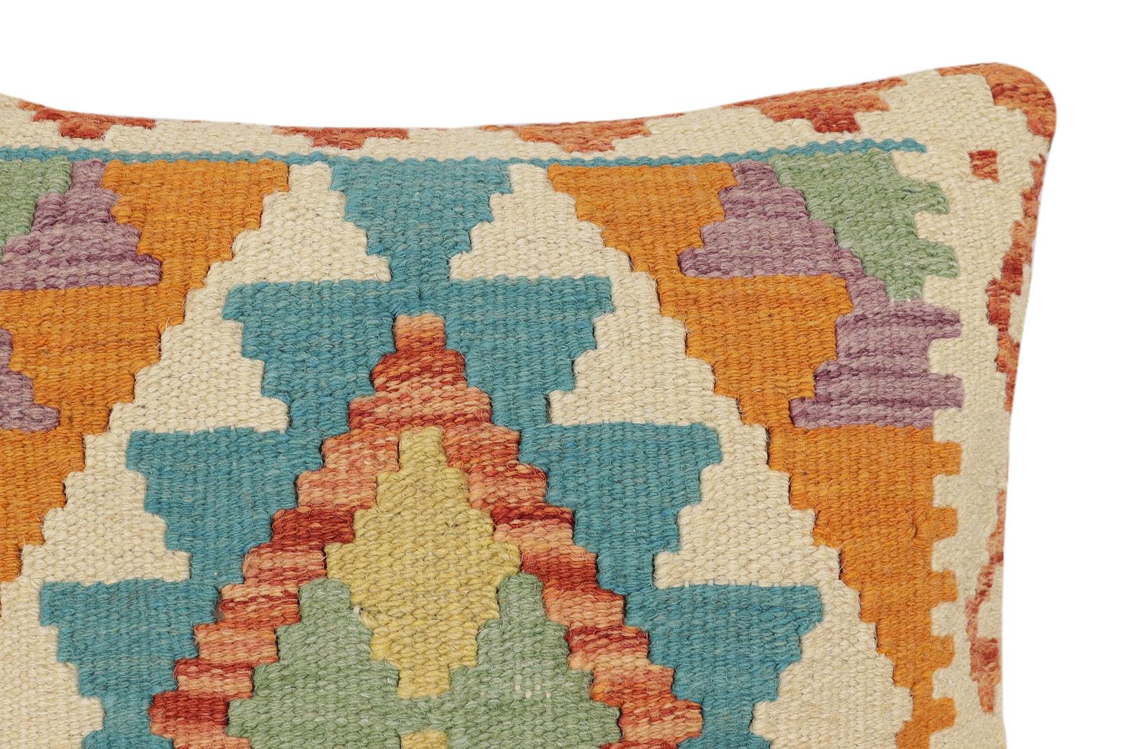 handmade Traditional Pillow Rust Blue Hand-Woven SQUARE 100% WOOL Hand woven turkish pillow2' x 2'