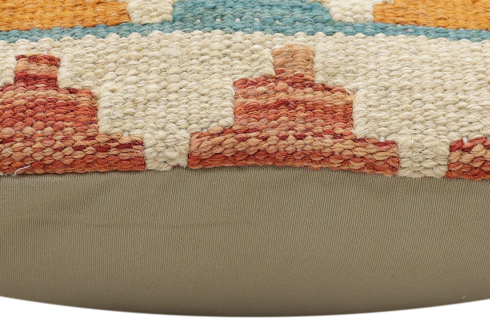 handmade Traditional Pillow Rust Blue Hand-Woven SQUARE 100% WOOL Hand woven turkish pillow2' x 2'