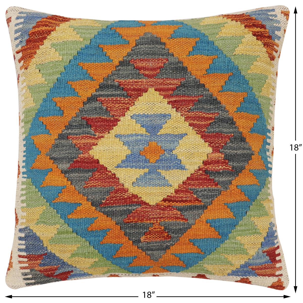 handmade Traditional Pillow Rust Blue Hand-Woven SQUARE 100% WOOL Hand woven turkish pillow2' x 2'