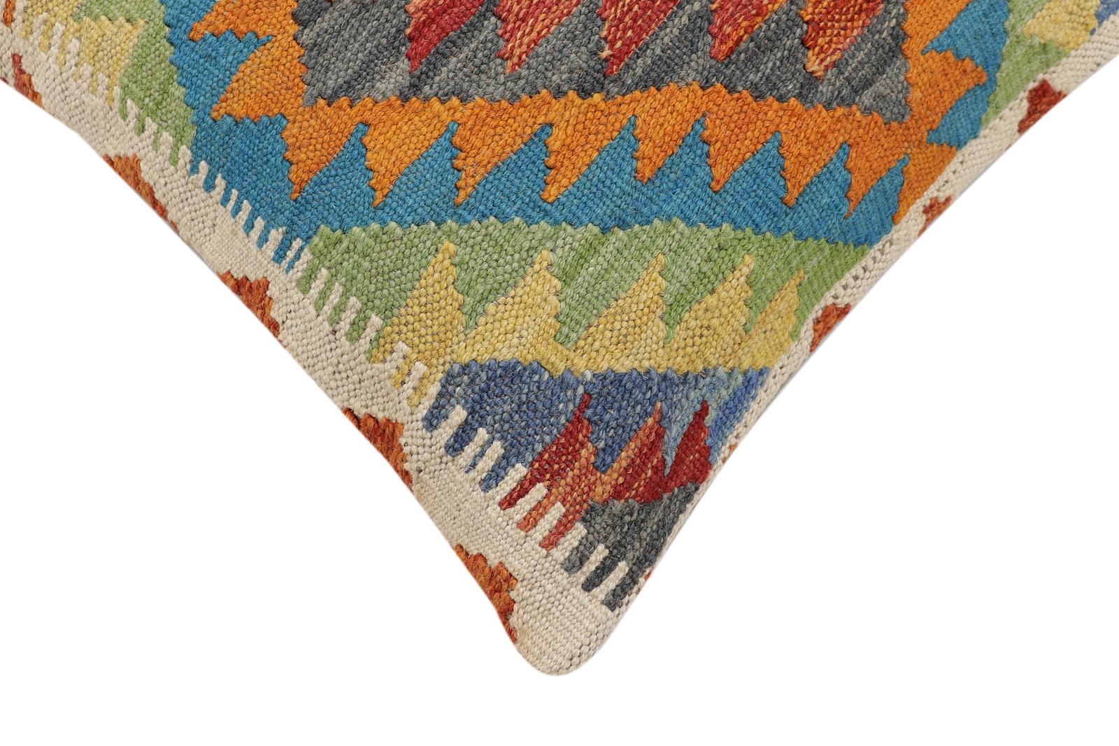 handmade Traditional Pillow Rust Blue Hand-Woven SQUARE 100% WOOL Hand woven turkish pillow2' x 2'