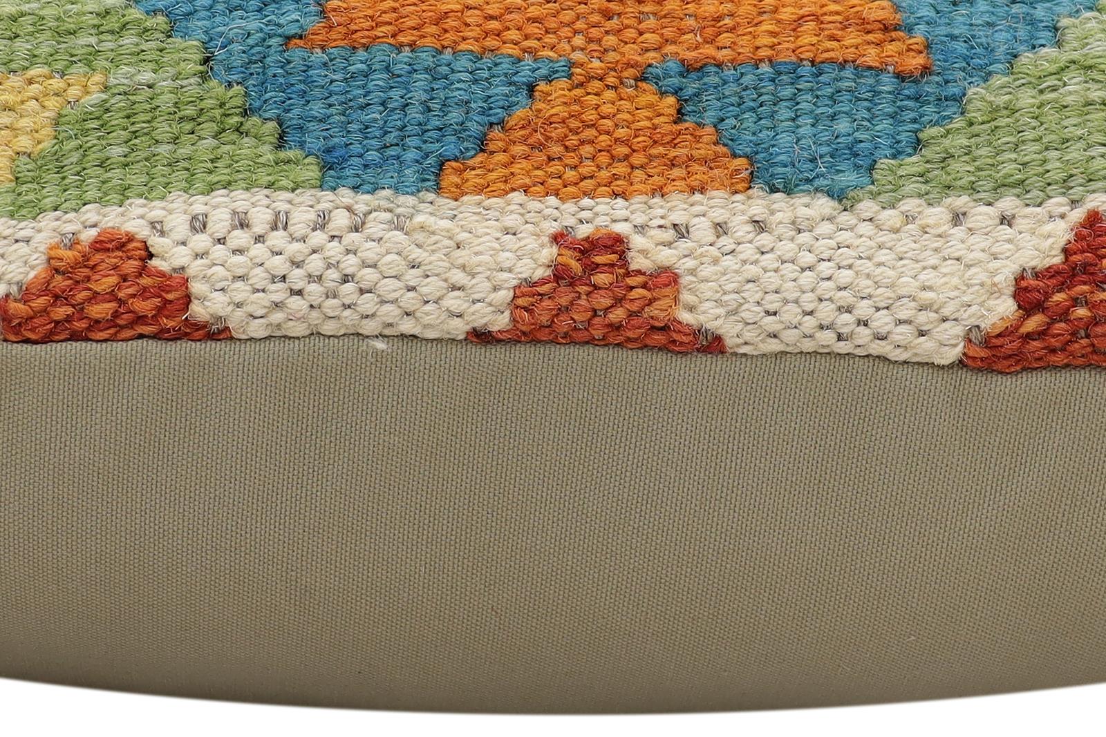 handmade Traditional Pillow Rust Blue Hand-Woven SQUARE 100% WOOL Hand woven turkish pillow2' x 2'