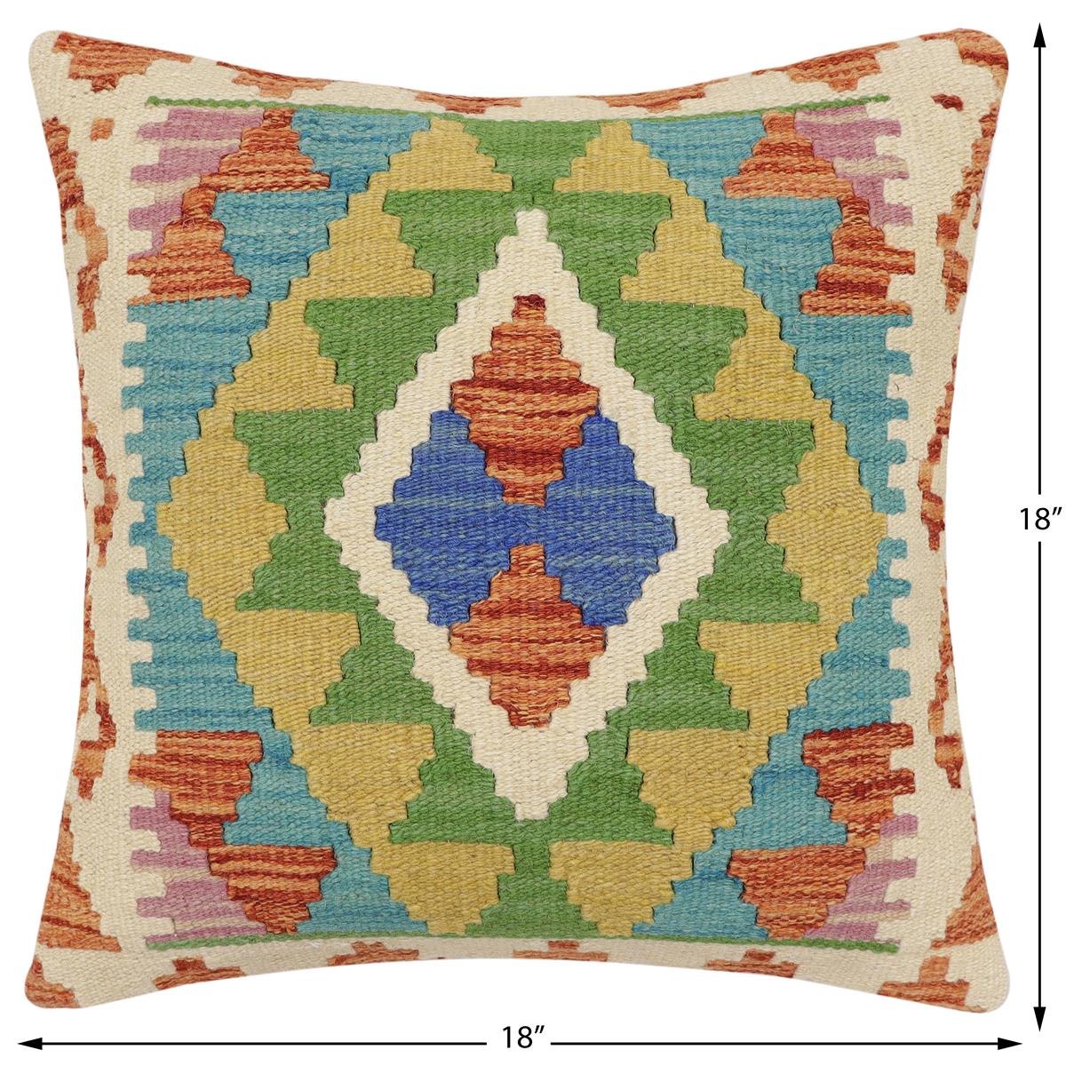 handmade Traditional Pillow Rust Blue Hand-Woven SQUARE 100% WOOL Hand woven turkish pillow2' x 2'