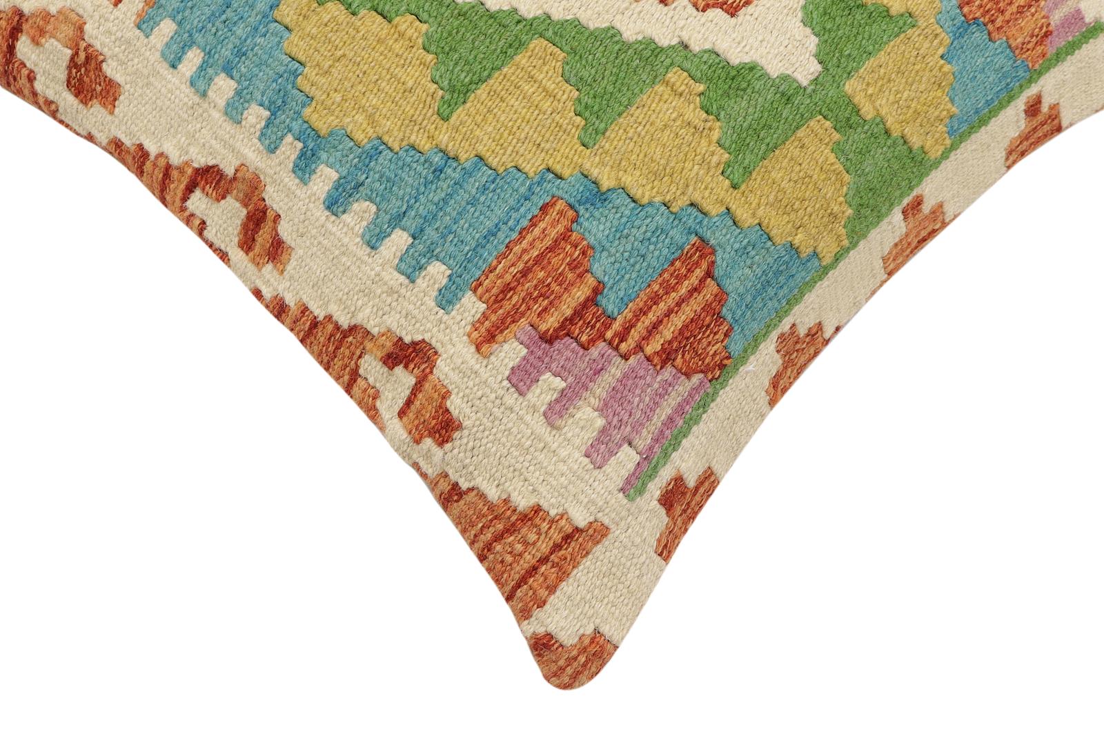 handmade Traditional Pillow Rust Blue Hand-Woven SQUARE 100% WOOL Hand woven turkish pillow2' x 2'