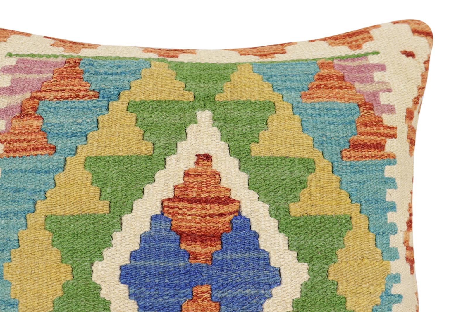 handmade Traditional Pillow Rust Blue Hand-Woven SQUARE 100% WOOL Hand woven turkish pillow2' x 2'