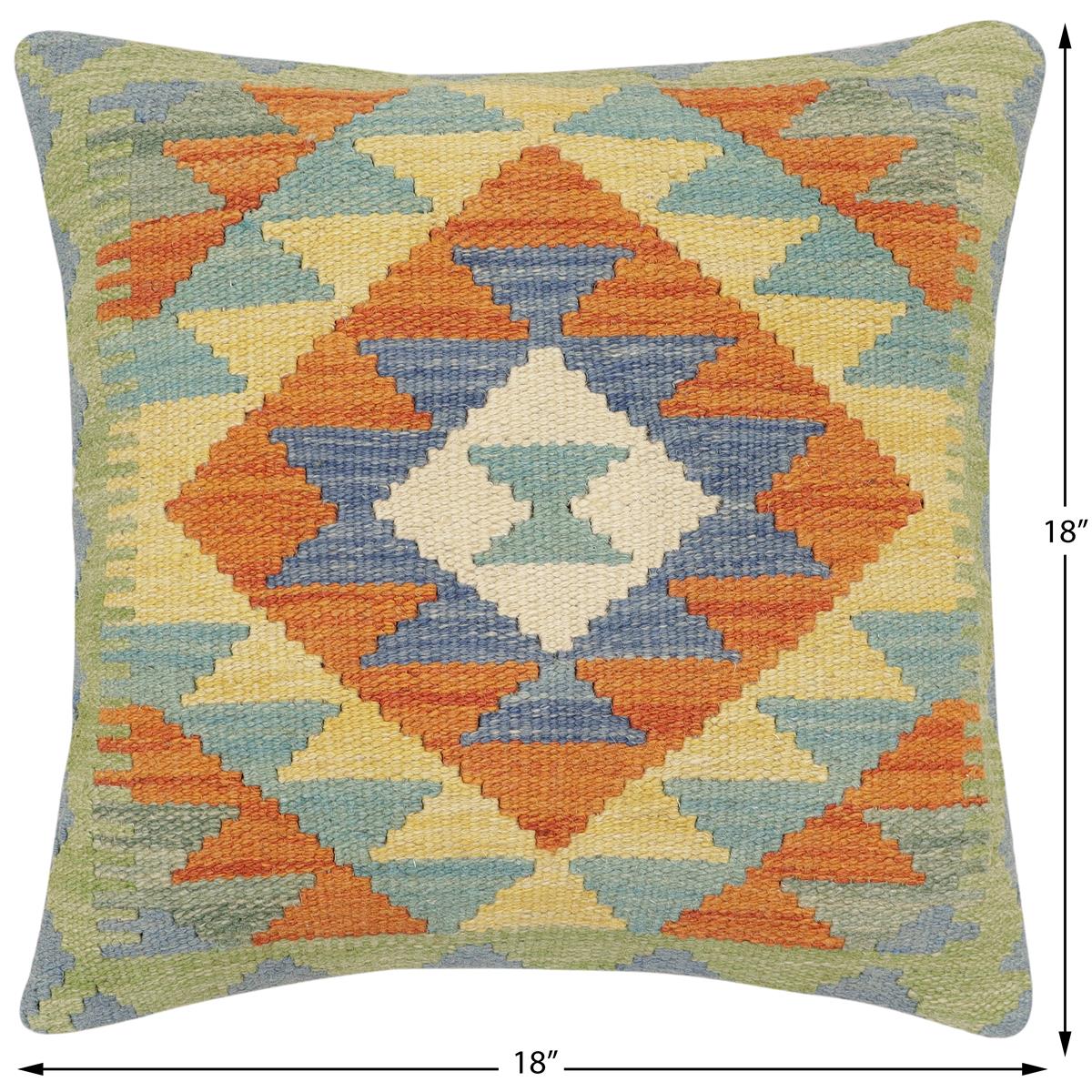 handmade Traditional Pillow Rust Blue Hand-Woven SQUARE 100% WOOL Hand woven turkish pillow2' x 2'
