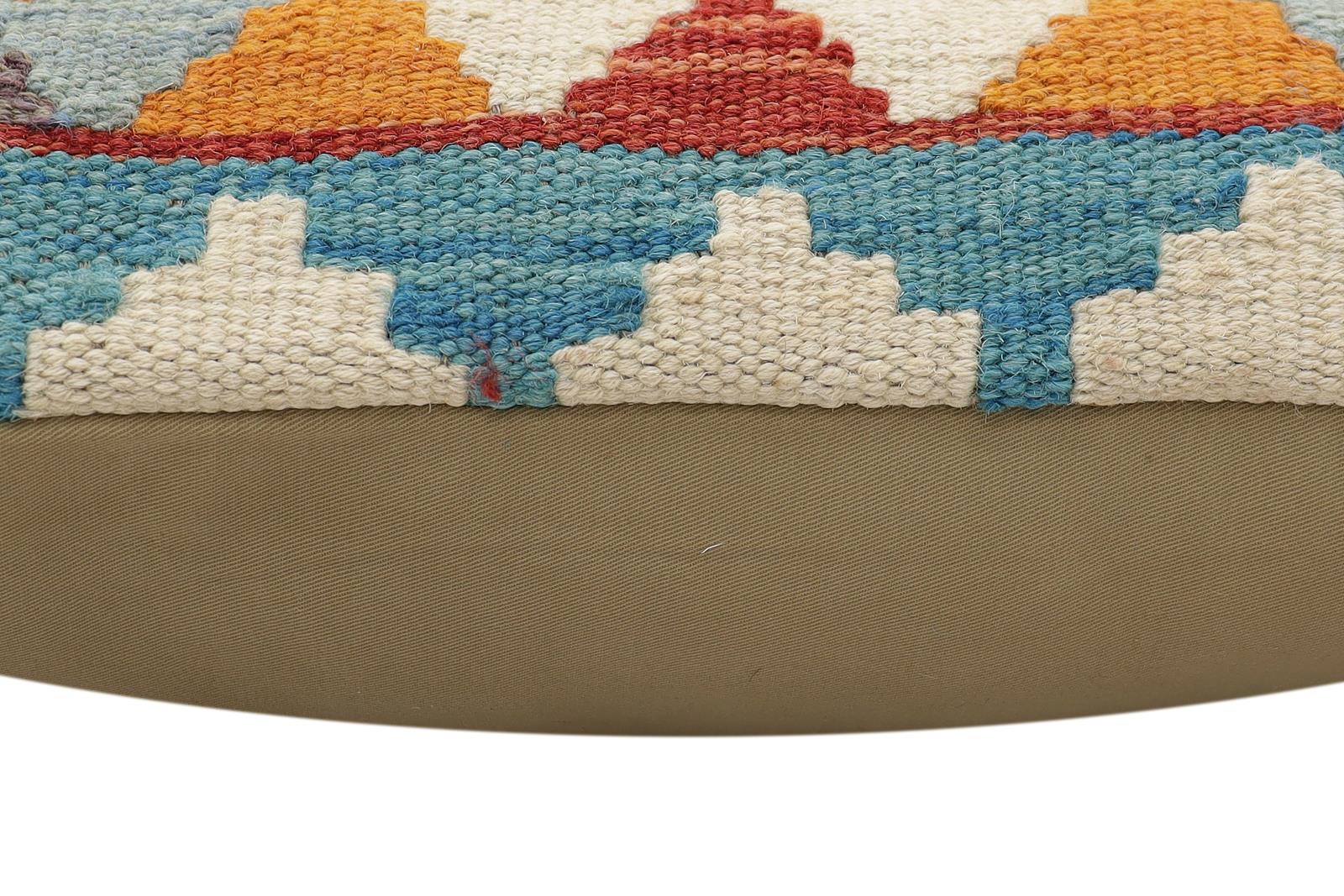 handmade Traditional Pillow Rust Blue Hand-Woven SQUARE 100% WOOL  Hand woven turkish pillow  2 x 2