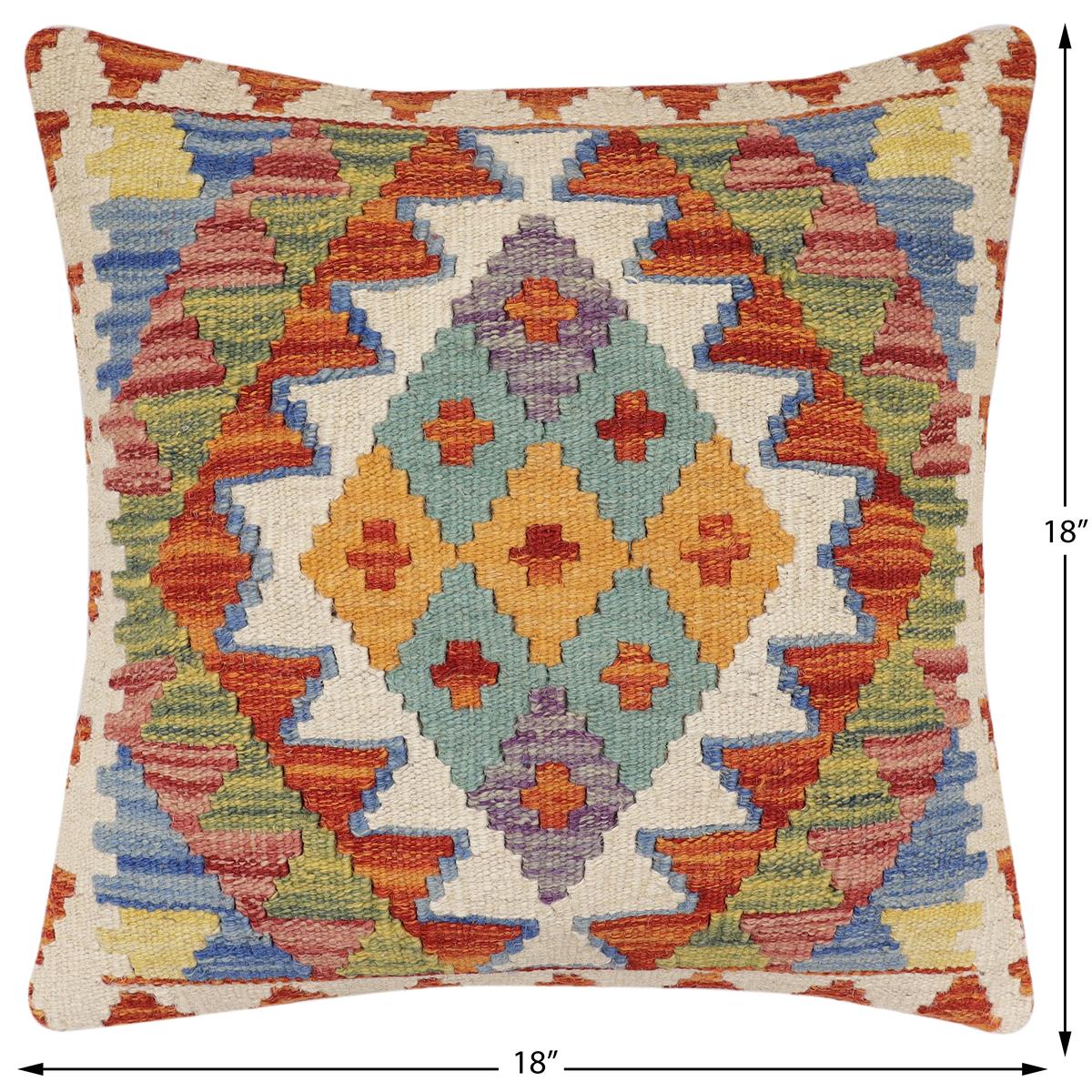 handmade Traditional Pillow Rust Blue Hand-Woven SQUARE 100% WOOL Hand woven turkish pillow2' x 2'