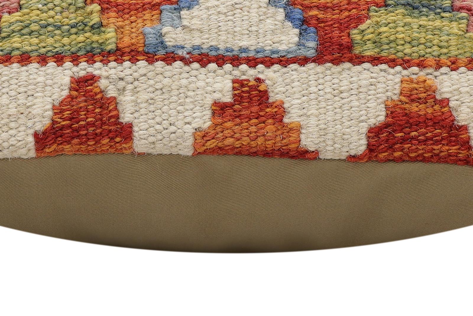 handmade Traditional Pillow Rust Blue Hand-Woven SQUARE 100% WOOL Hand woven turkish pillow2' x 2'