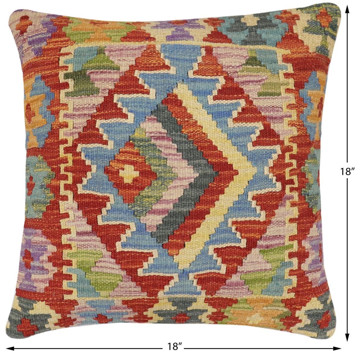 handmade Traditional Pillow Rust Blue Hand-Woven SQUARE 100% WOOL Hand woven turkish pillow2' x 2'