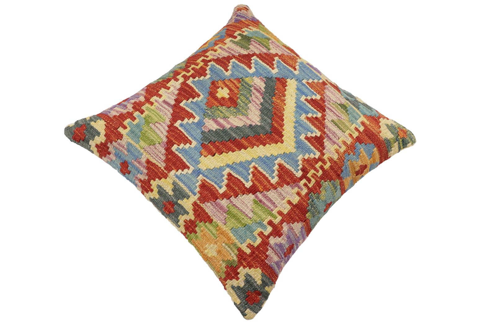 handmade Traditional Pillow Rust Blue Hand-Woven SQUARE 100% WOOL Hand woven turkish pillow2' x 2'