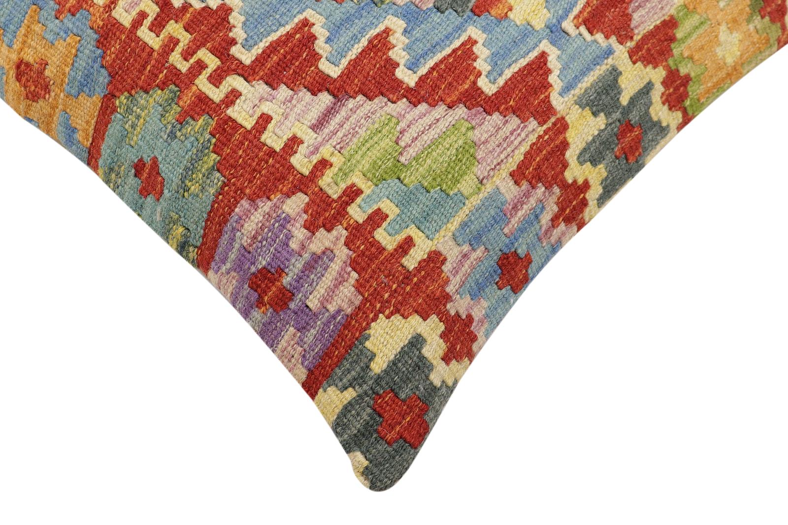 handmade Traditional Pillow Rust Blue Hand-Woven SQUARE 100% WOOL Hand woven turkish pillow2' x 2'