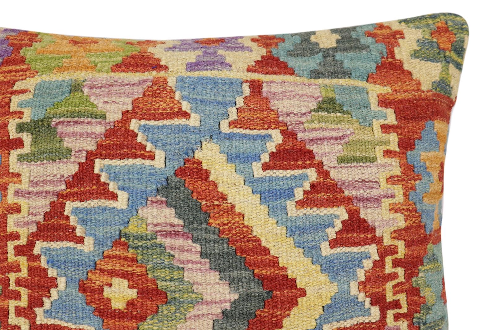 handmade Traditional Pillow Rust Blue Hand-Woven SQUARE 100% WOOL Hand woven turkish pillow2' x 2'