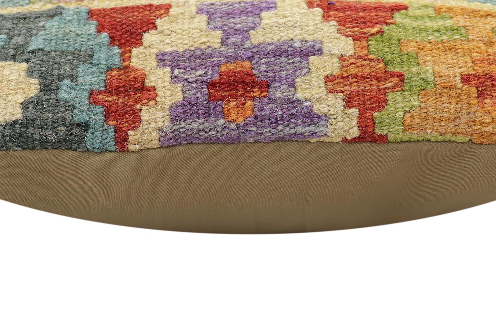 handmade Traditional Pillow Rust Blue Hand-Woven SQUARE 100% WOOL Hand woven turkish pillow2' x 2'