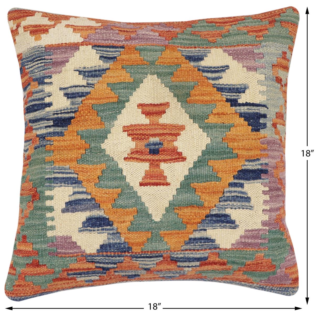handmade Traditional Pillow Rust Blue Hand-Woven SQUARE 100% WOOL Hand woven turkish pillow2' x 2'