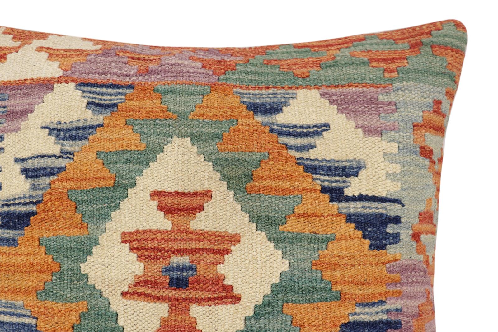 handmade Traditional Pillow Rust Blue Hand-Woven SQUARE 100% WOOL Hand woven turkish pillow2' x 2'