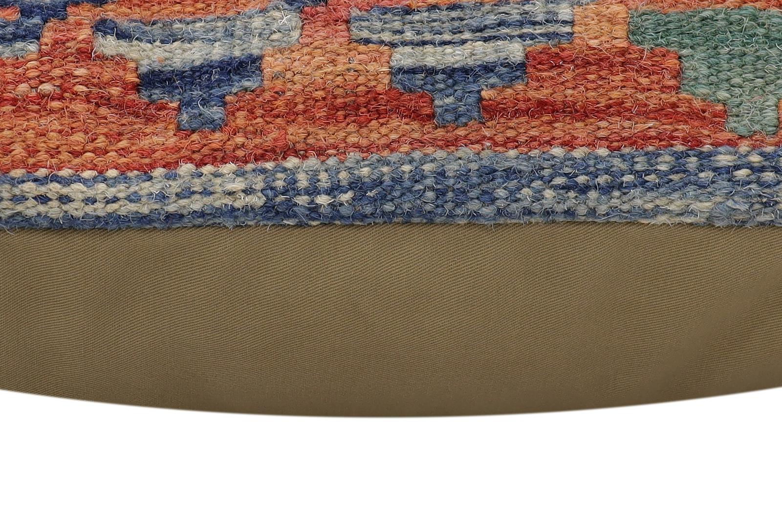 handmade Traditional Pillow Rust Blue Hand-Woven SQUARE 100% WOOL Hand woven turkish pillow2' x 2'