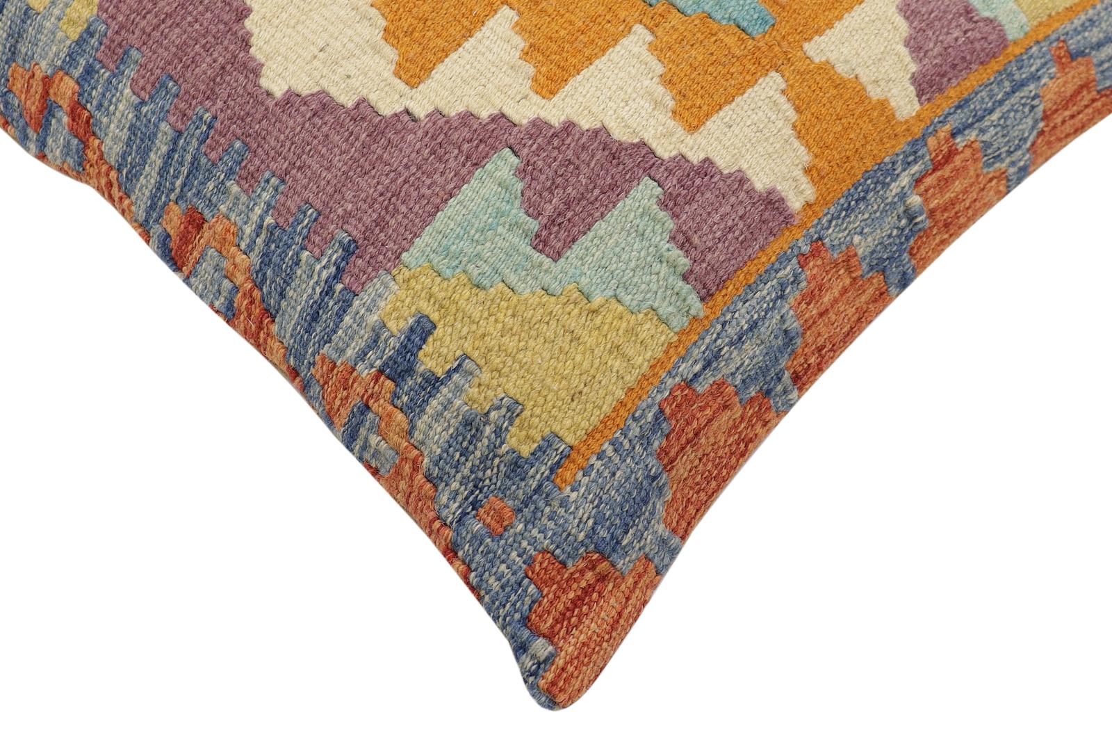 handmade Traditional Pillow Rust Blue Hand-Woven SQUARE 100% WOOL Hand woven turkish pillow2' x 2'