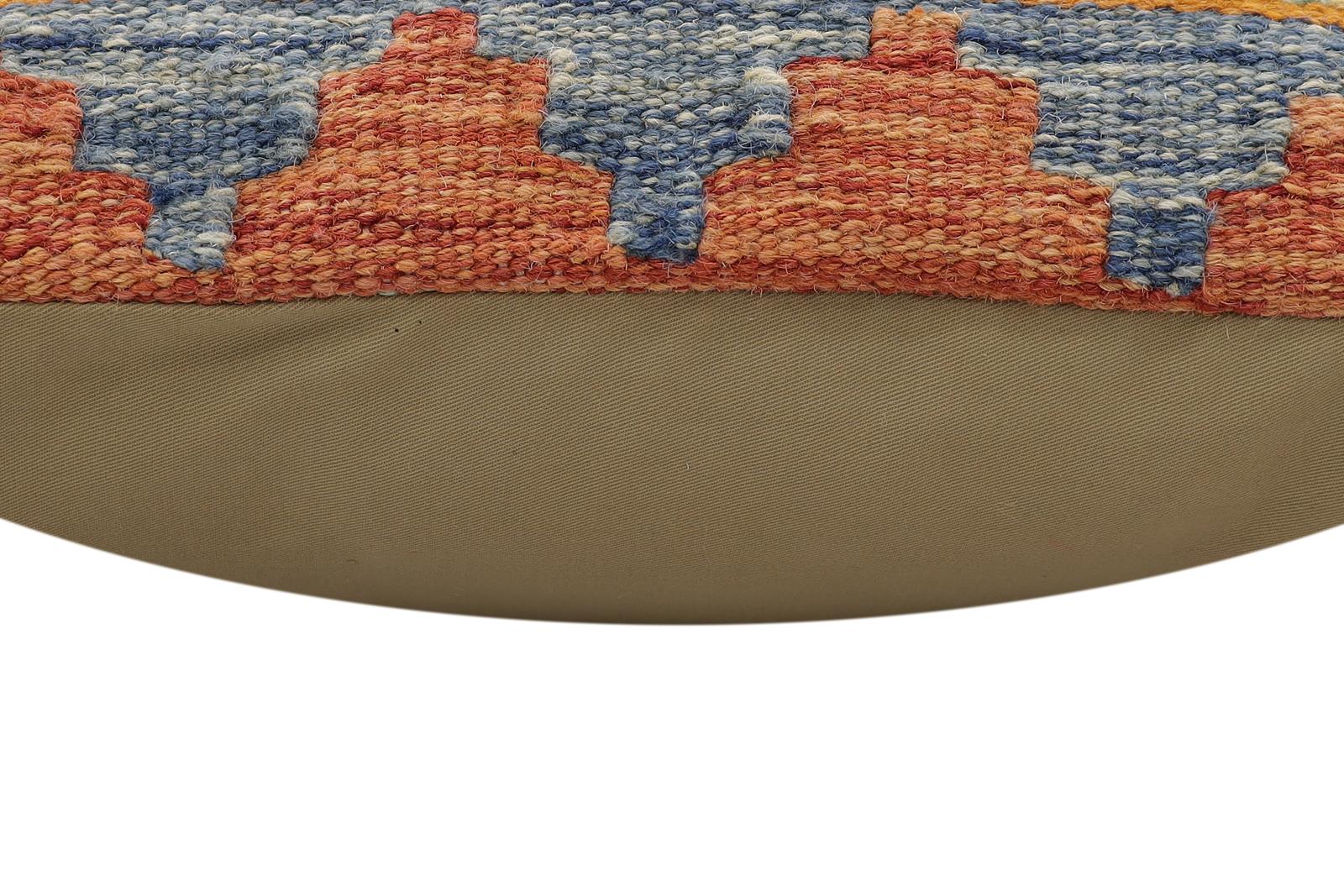 handmade Traditional Pillow Rust Blue Hand-Woven SQUARE 100% WOOL Hand woven turkish pillow2' x 2'
