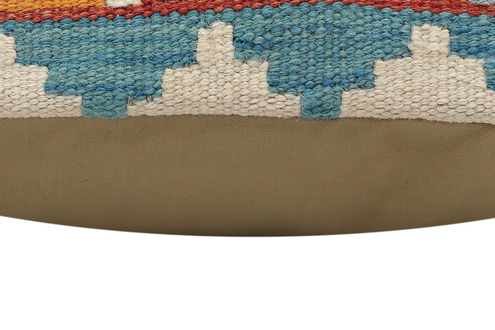handmade Traditional Pillow Rust Blue Hand-Woven SQUARE 100% WOOL Hand woven turkish pillow2' x 2'