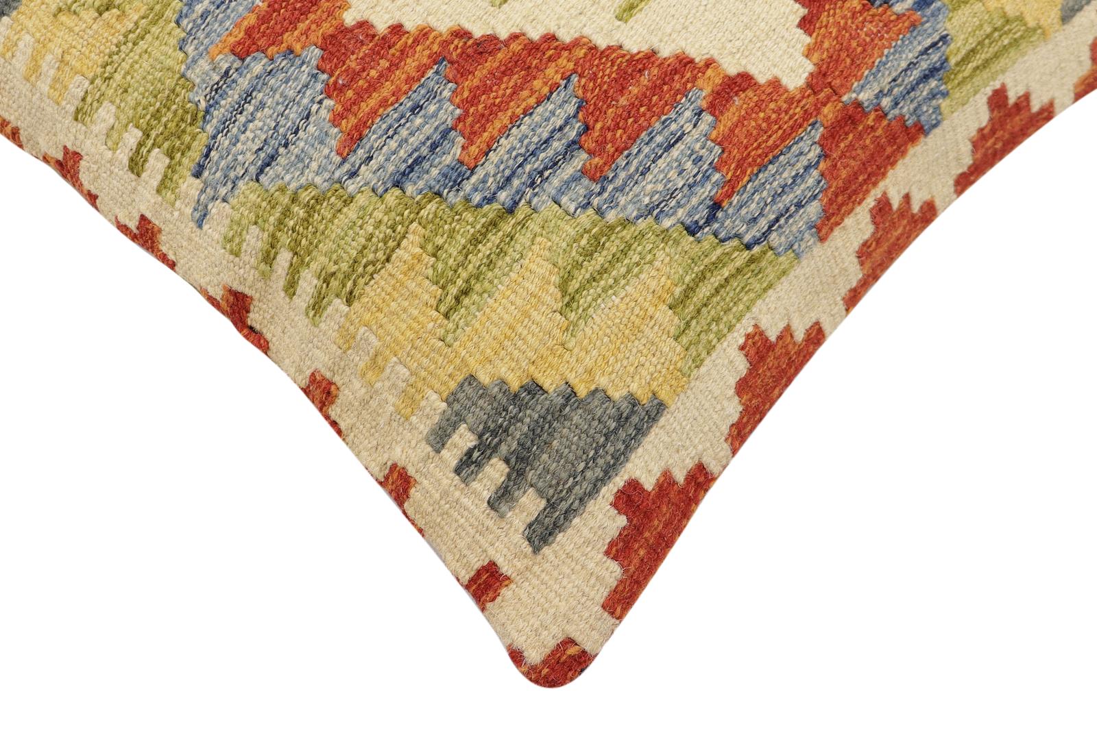 handmade Traditional Pillow Rust Blue Hand-Woven SQUARE 100% WOOL Hand woven turkish pillow2' x 2'