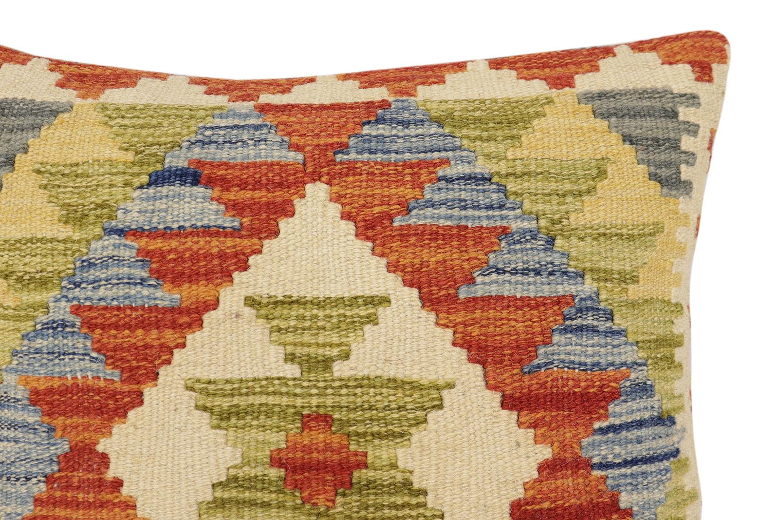 handmade Traditional Pillow Rust Blue Hand-Woven SQUARE 100% WOOL Hand woven turkish pillow2' x 2'