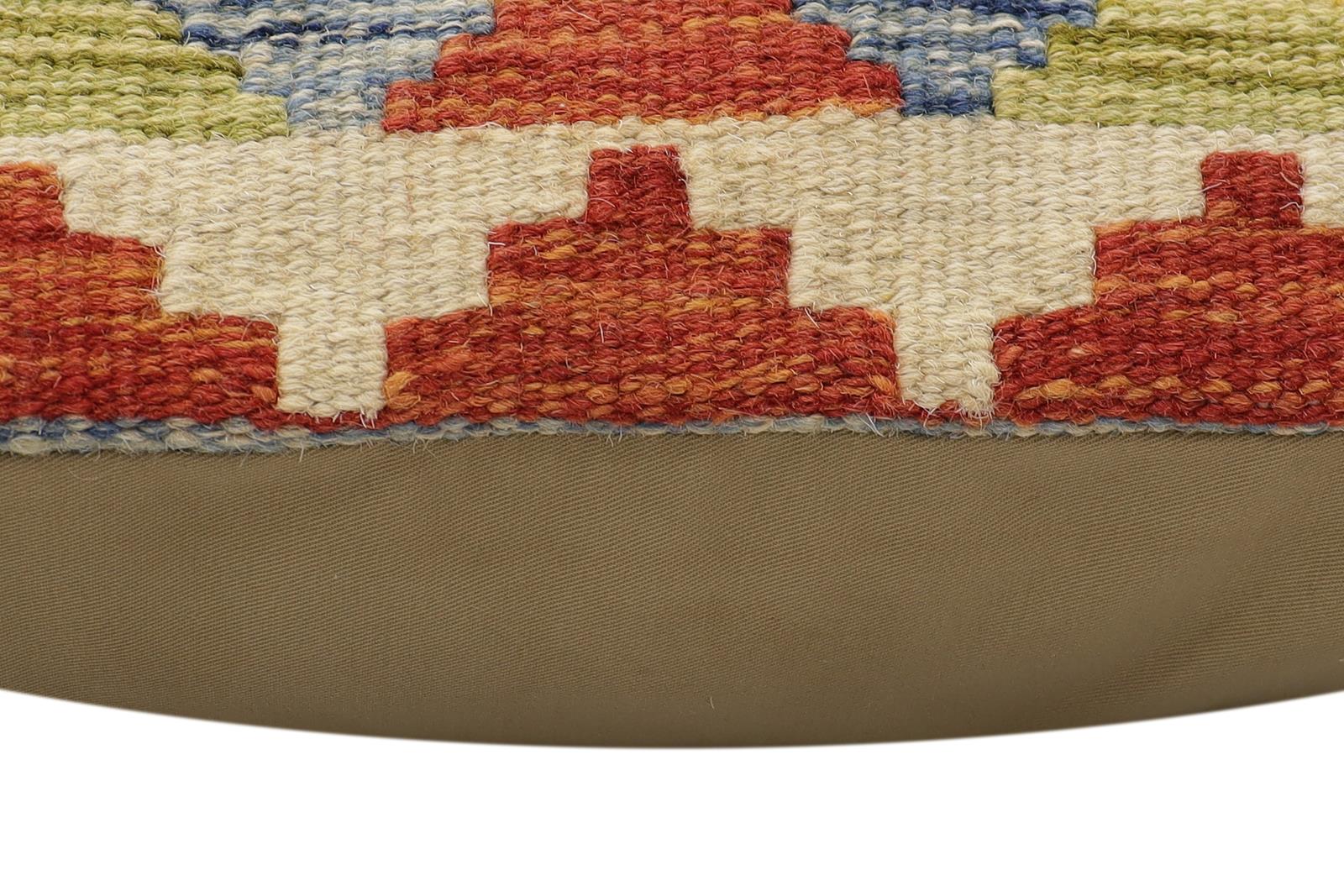 handmade Traditional Pillow Rust Blue Hand-Woven SQUARE 100% WOOL Hand woven turkish pillow2' x 2'