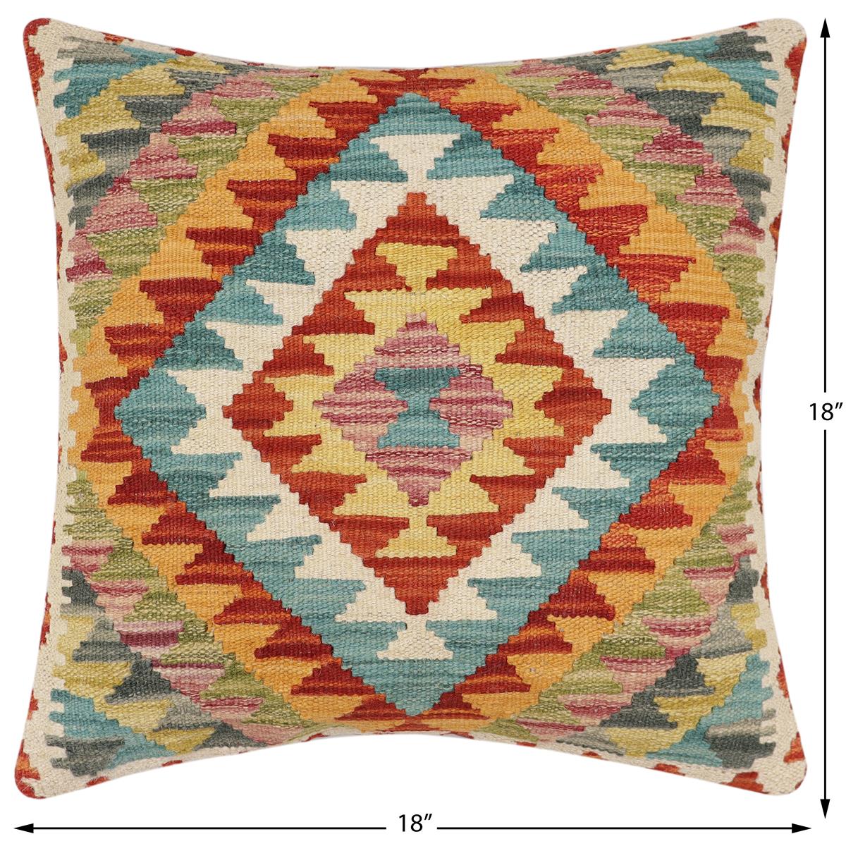 handmade Traditional Pillow Rust Blue Hand-Woven SQUARE 100% WOOL Hand woven turkish pillow2' x 2'