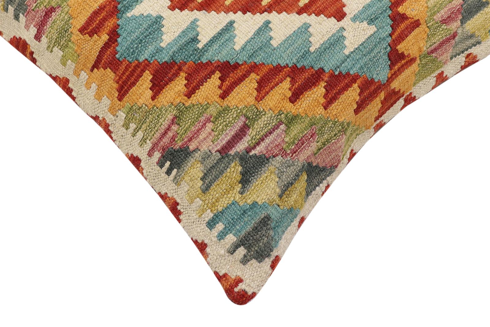 handmade Traditional Pillow Rust Blue Hand-Woven SQUARE 100% WOOL Hand woven turkish pillow2' x 2'