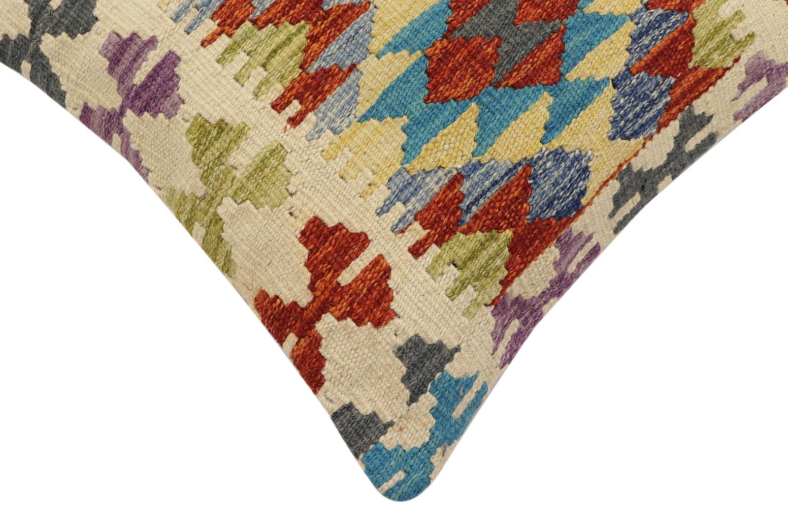 handmade Traditional Pillow Rust Blue Hand-Woven SQUARE 100% WOOL Hand woven turkish pillow2' x 2'