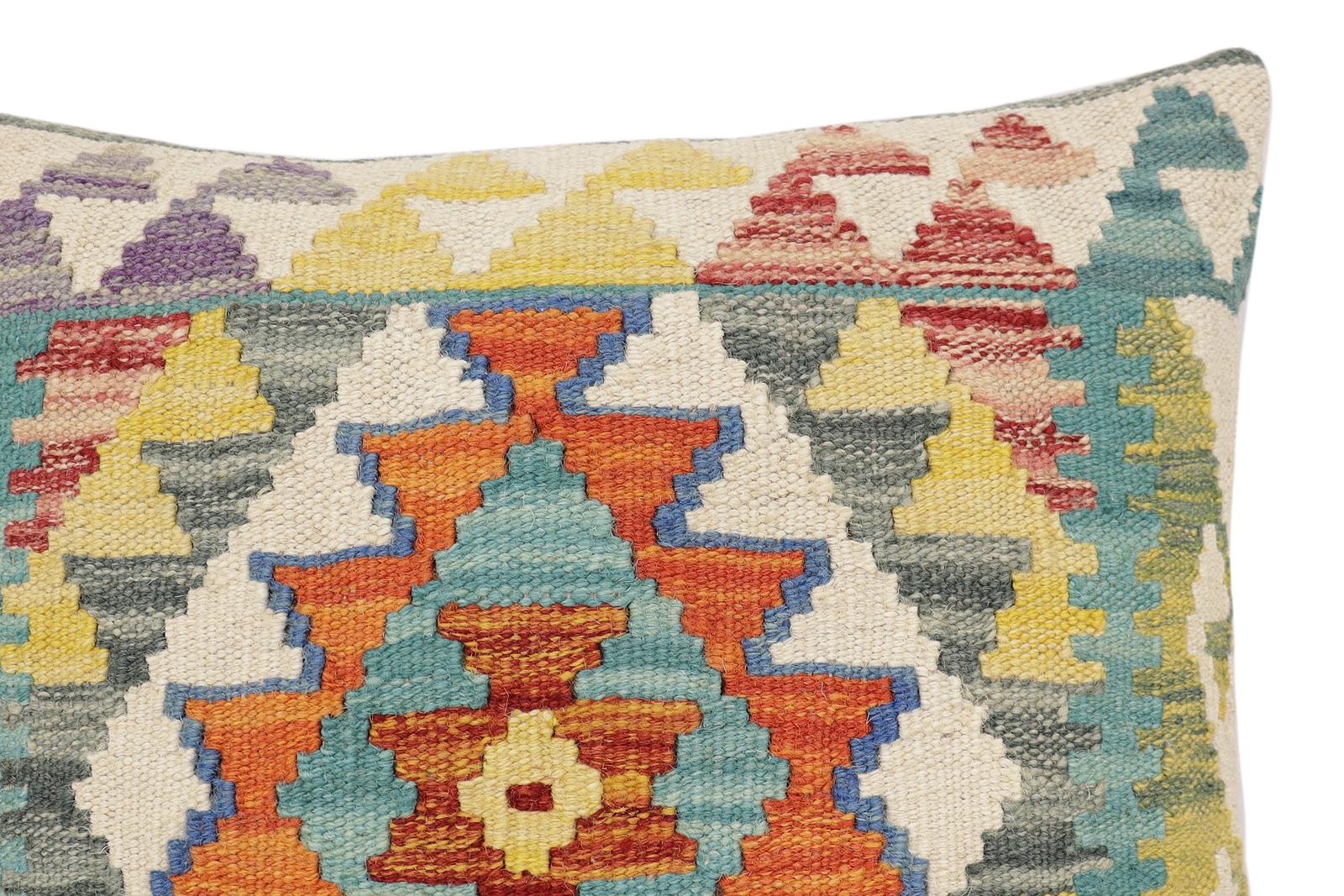 handmade Traditional Pillow Rust Blue Hand-Woven SQUARE 100% WOOL Hand woven turkish pillow2' x 2'