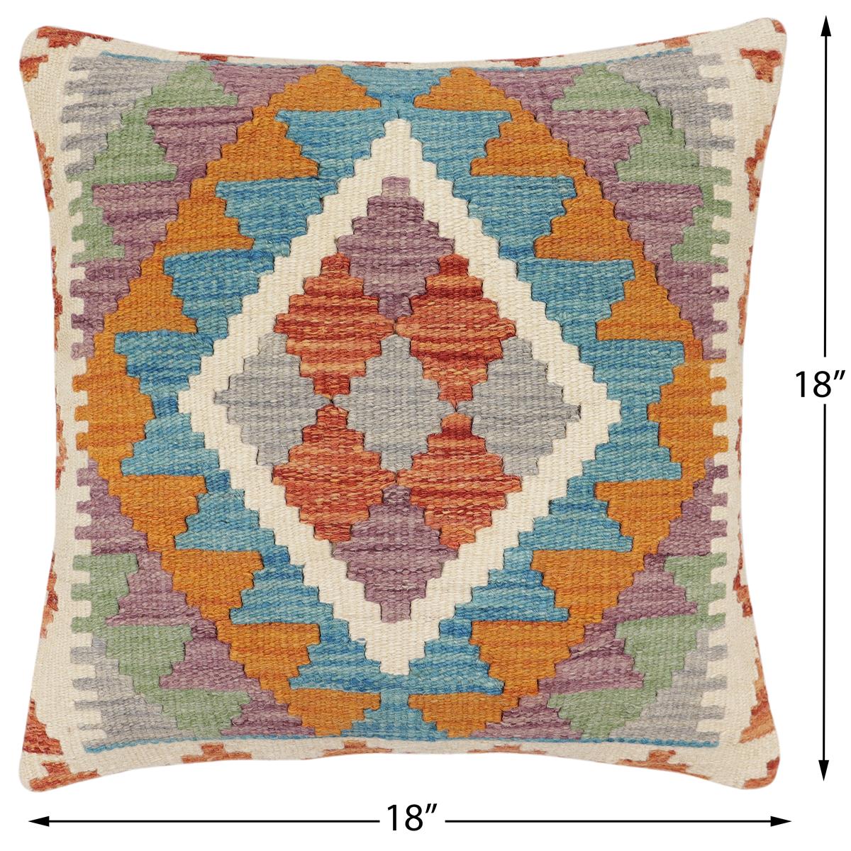 handmade Traditional Pillow Rust Blue Hand-Woven SQUARE 100% WOOL Hand woven turkish pillow2' x 2'