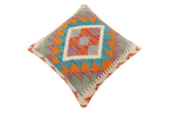 handmade Traditional Pillow Rust Blue Hand-Woven SQUARE 100% WOOL Hand woven turkish pillow2' x 2'